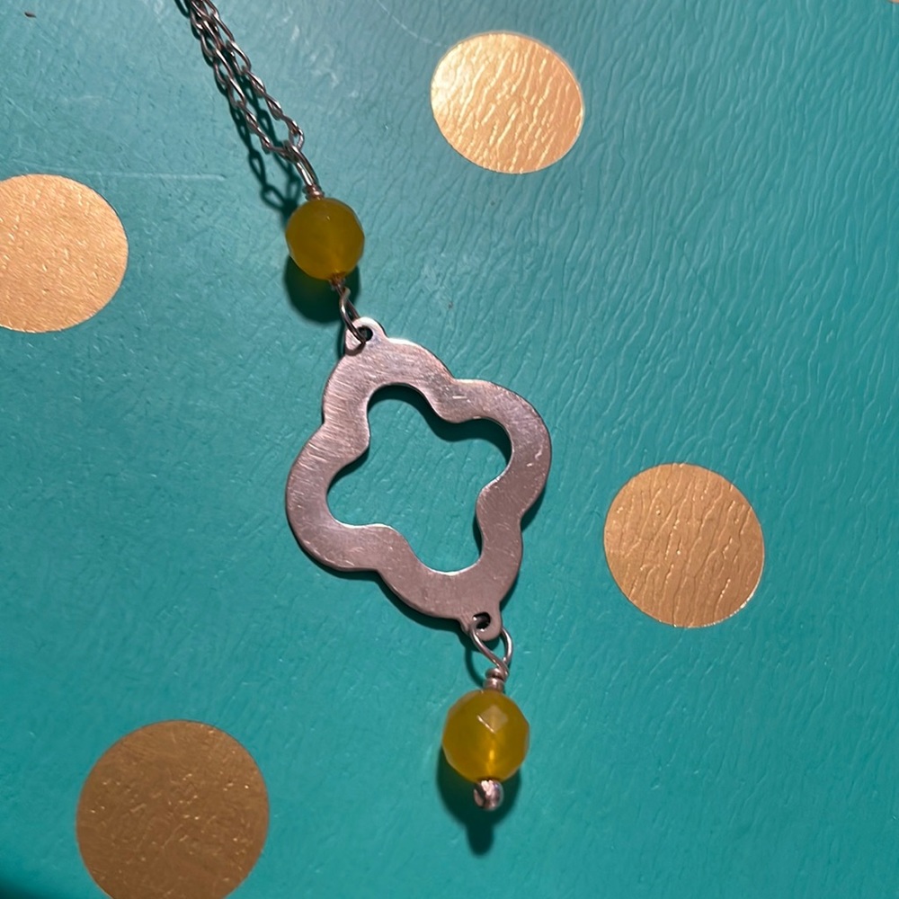 BNWT Sterling Silver chain with Clover pendant and yellow beads